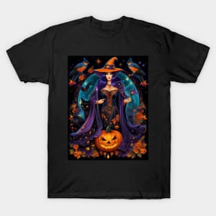 Halloween Spooky Neon Black Magic Witch T-Shirt
